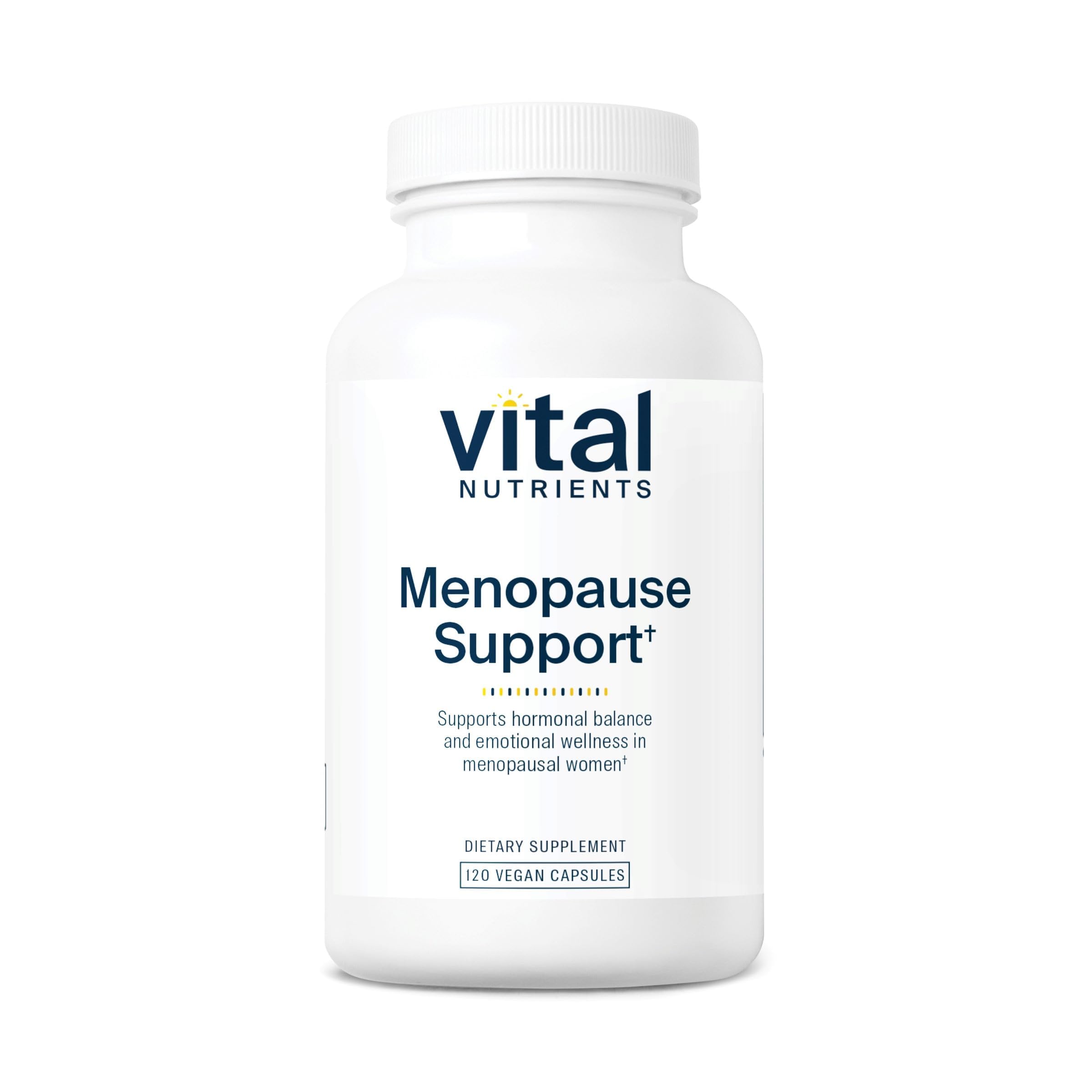 Vital Nutrients Menopause Support bottle with capsules promotes hormone balance