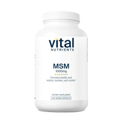 Vital Nutrients MSM 1000mg bottle front showing odorless sulfur support for joint comfort