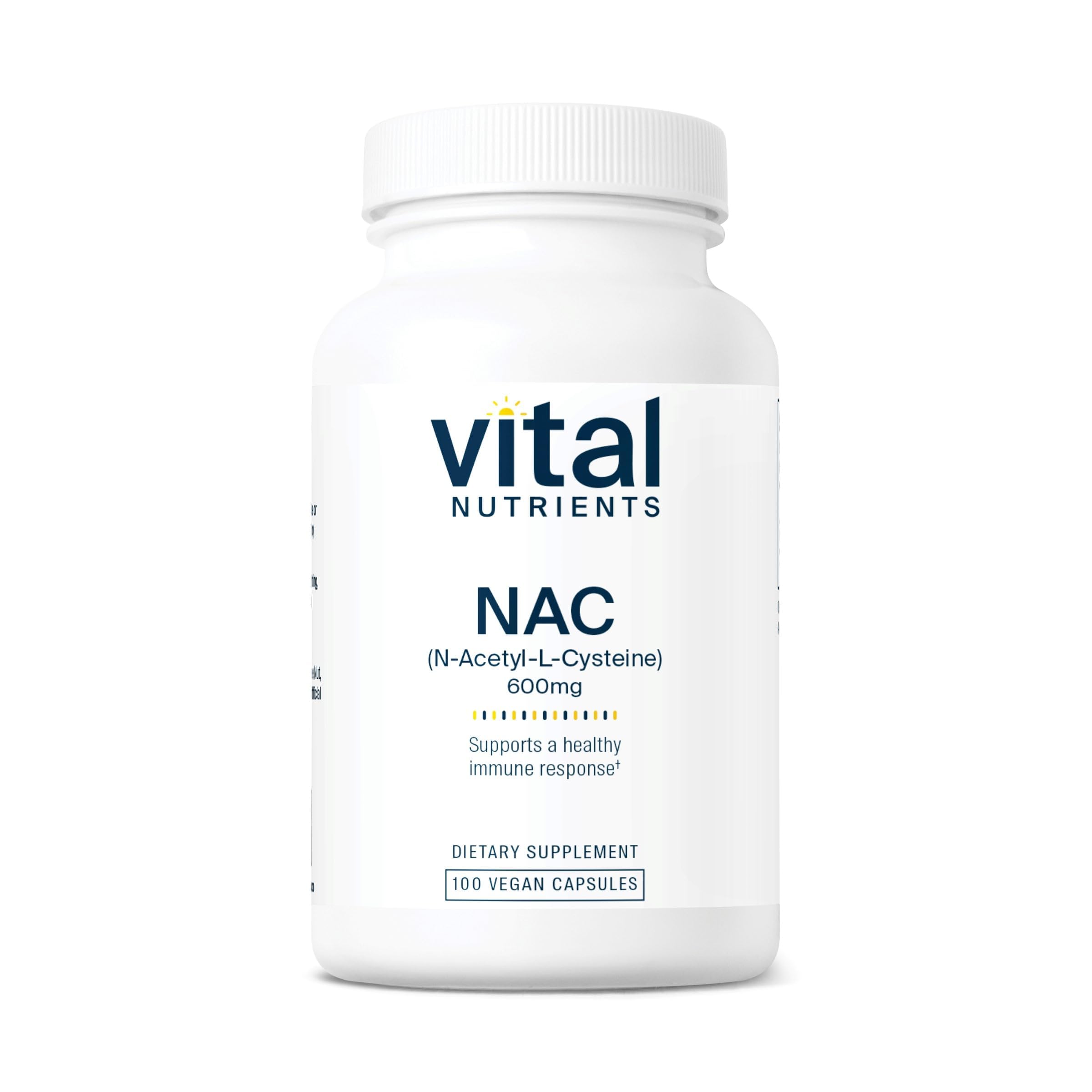 Vital Nutrients NAC 600mg bottle label close-up highlighting vegan formula