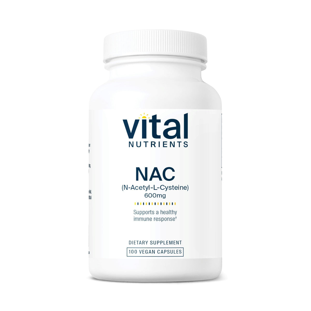 Vital Nutrients NAC 600mg bottle label close-up highlighting vegan formula