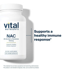Vital Nutrients NAC packaging on shelf with vegan free-from badge