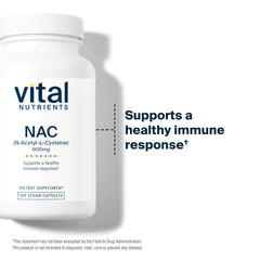 Vital Nutrients NAC product page display with 100 capsules and vegan claim
