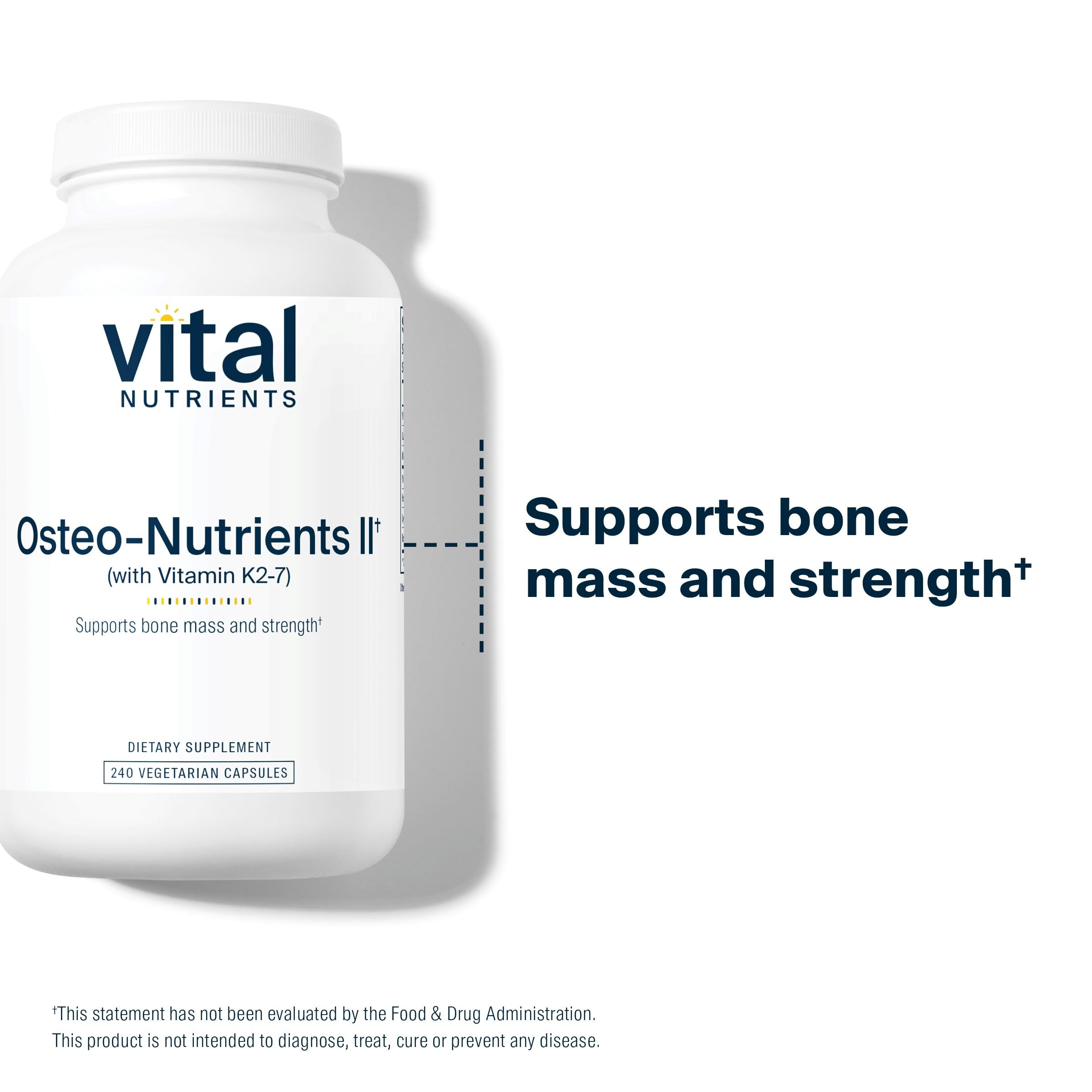 Vital Nutrients Osteo-Nutrients II close-up of capsule texture and product claims.