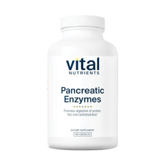 Vital Nutrients Pancreatic Enzymes bottle packshot showing full-strength formula for digestion support.