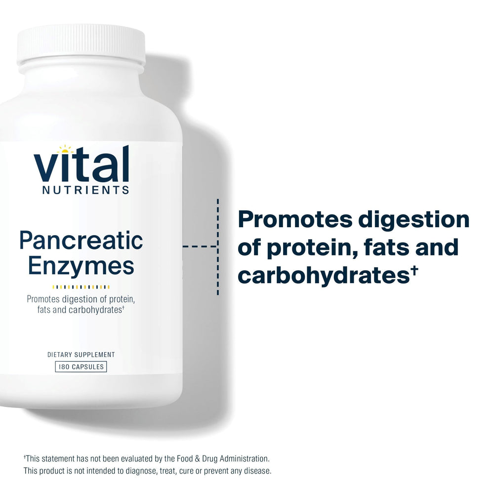 Label and purity seal of Vital Nutrients Pancreatic Enzymes for transparent quality assurance.