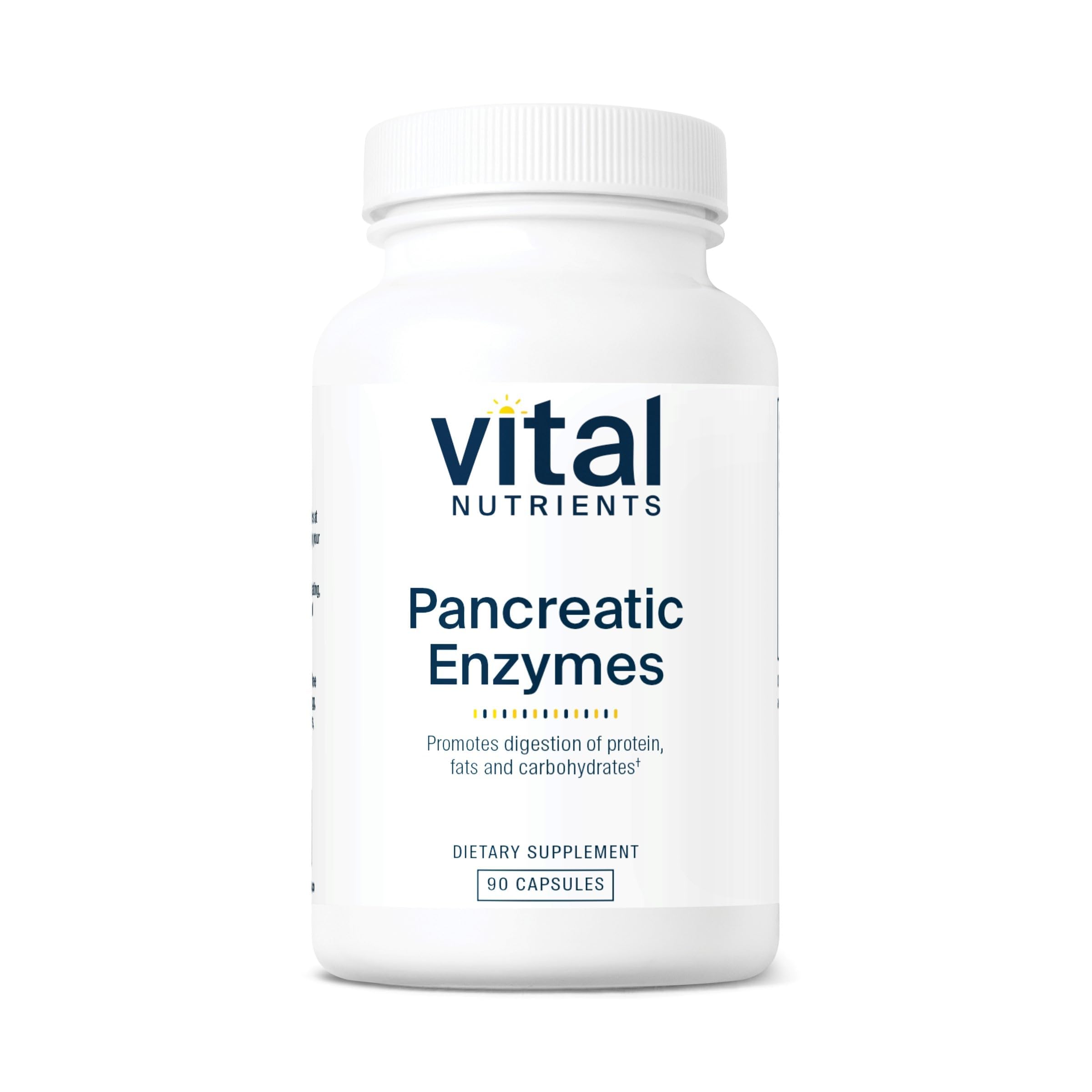 Vital Nutrients Pancreatic Enzymes bottle front showing full-strength digestion support