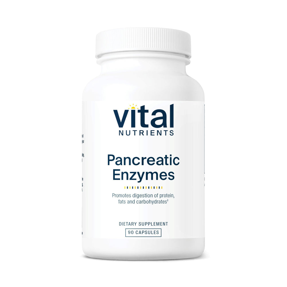 Vital Nutrients Pancreatic Enzymes bottle front showing full-strength digestion support