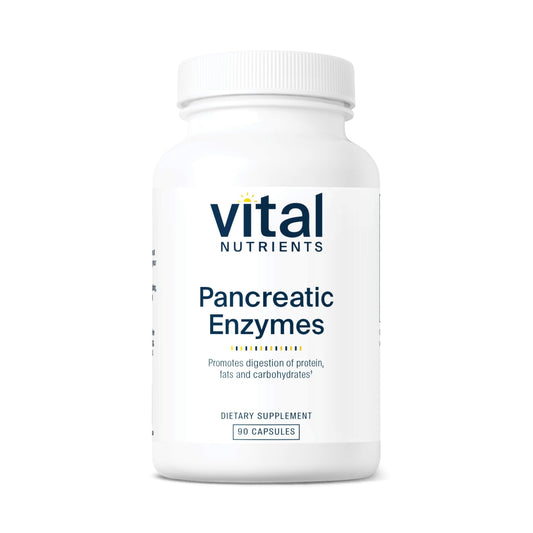 Vital Nutrients Pancreatic Enzymes bottle front showing full-strength digestion support