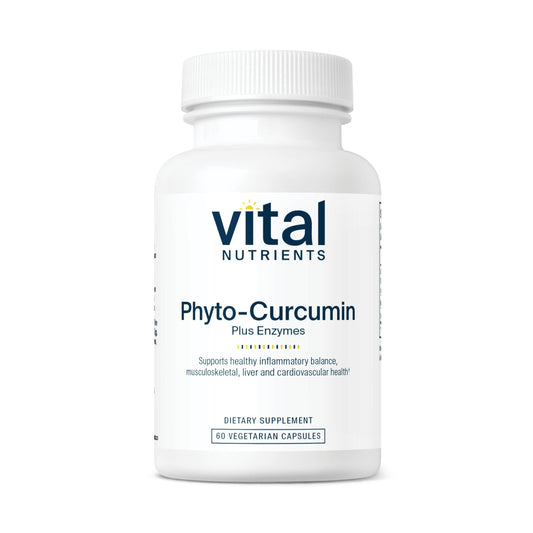 Vital Nutrients Phyto-Curcumin Plus Enzymes bottle front with a clean label for everyday wellness support.
