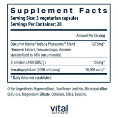 Vital Nutrients Phyto-Curcumin Plus Enzymes label closeup highlighting the phytosome blend for absorption.