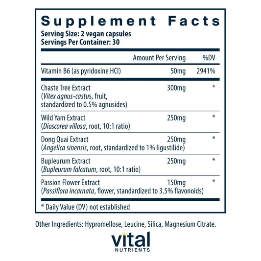 PMS Support capsules from Vital Nutrients ready for daily use supporting balance
