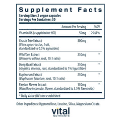PMS Support capsules from Vital Nutrients ready for daily use supporting balance