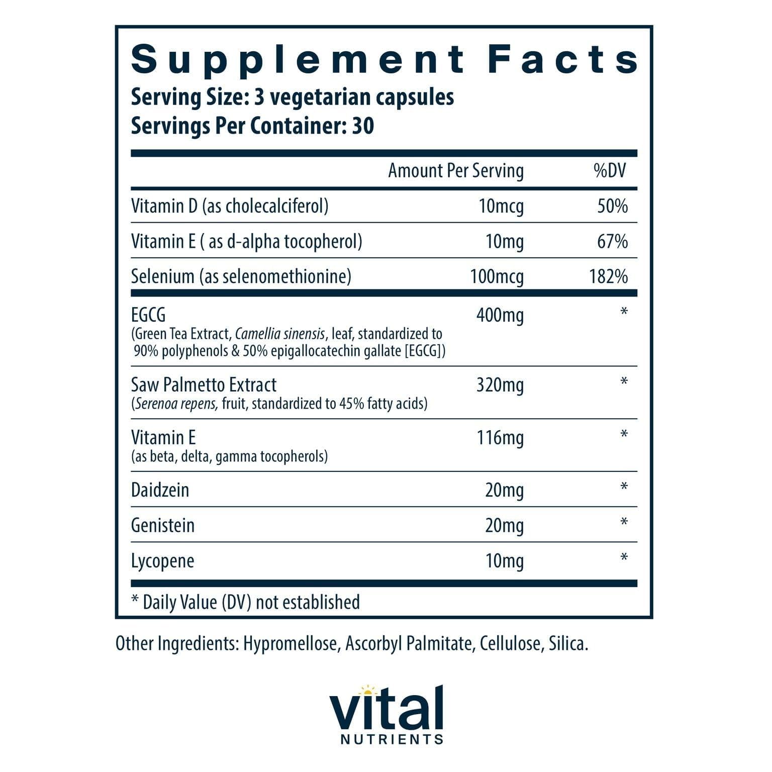 Vital Nutrients Prostate Health TX capsules on a clean surface for daily use.