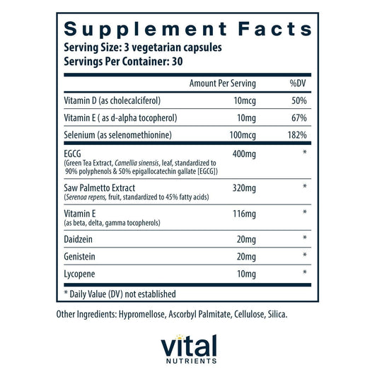 Vital Nutrients Prostate Health TX capsules on a clean surface for daily use.