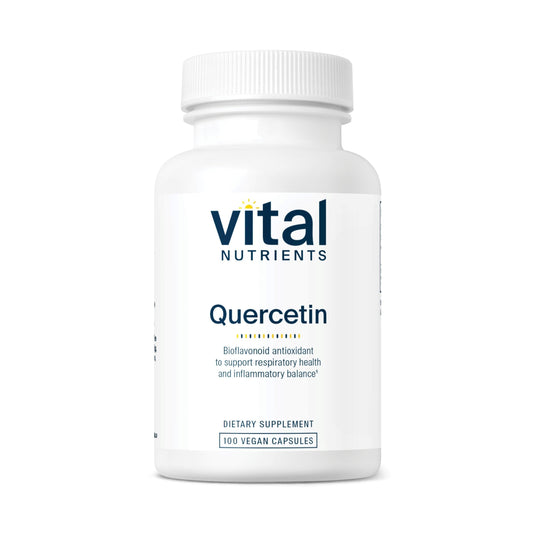 Vital Nutrients Quercetin bottle shows vegan 500mg formula for daily support