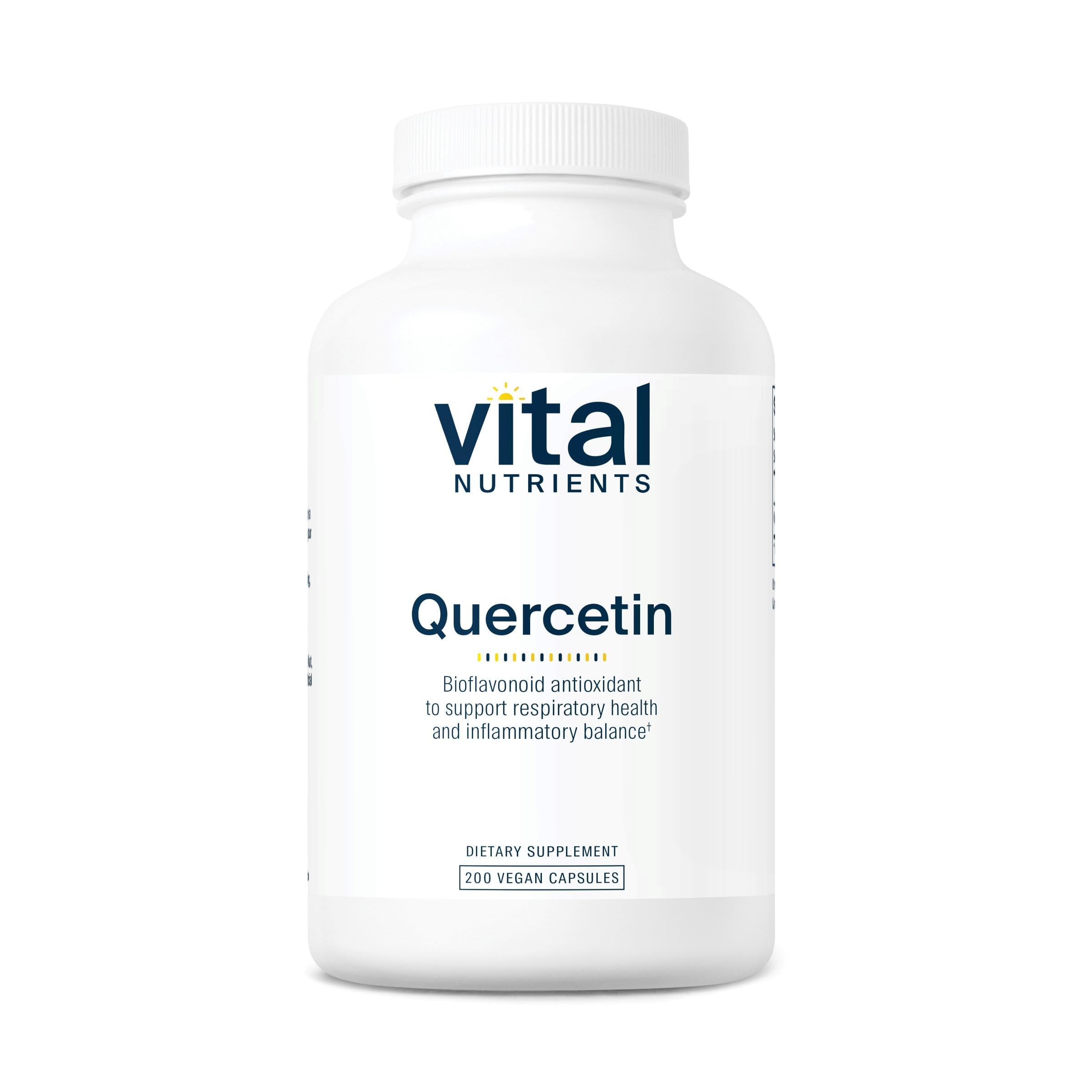 Vital Nutrients Quercetin bottle pour showing easy-dispense cap for daily sinus and respiratory support