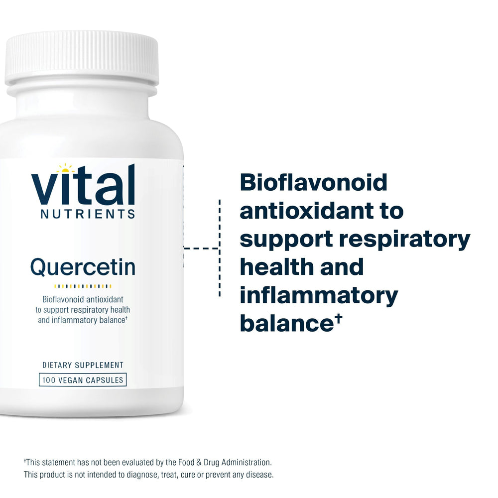 Vital Nutrients Quercetin label confirms vegan, gluten-free, non-GMO attributes