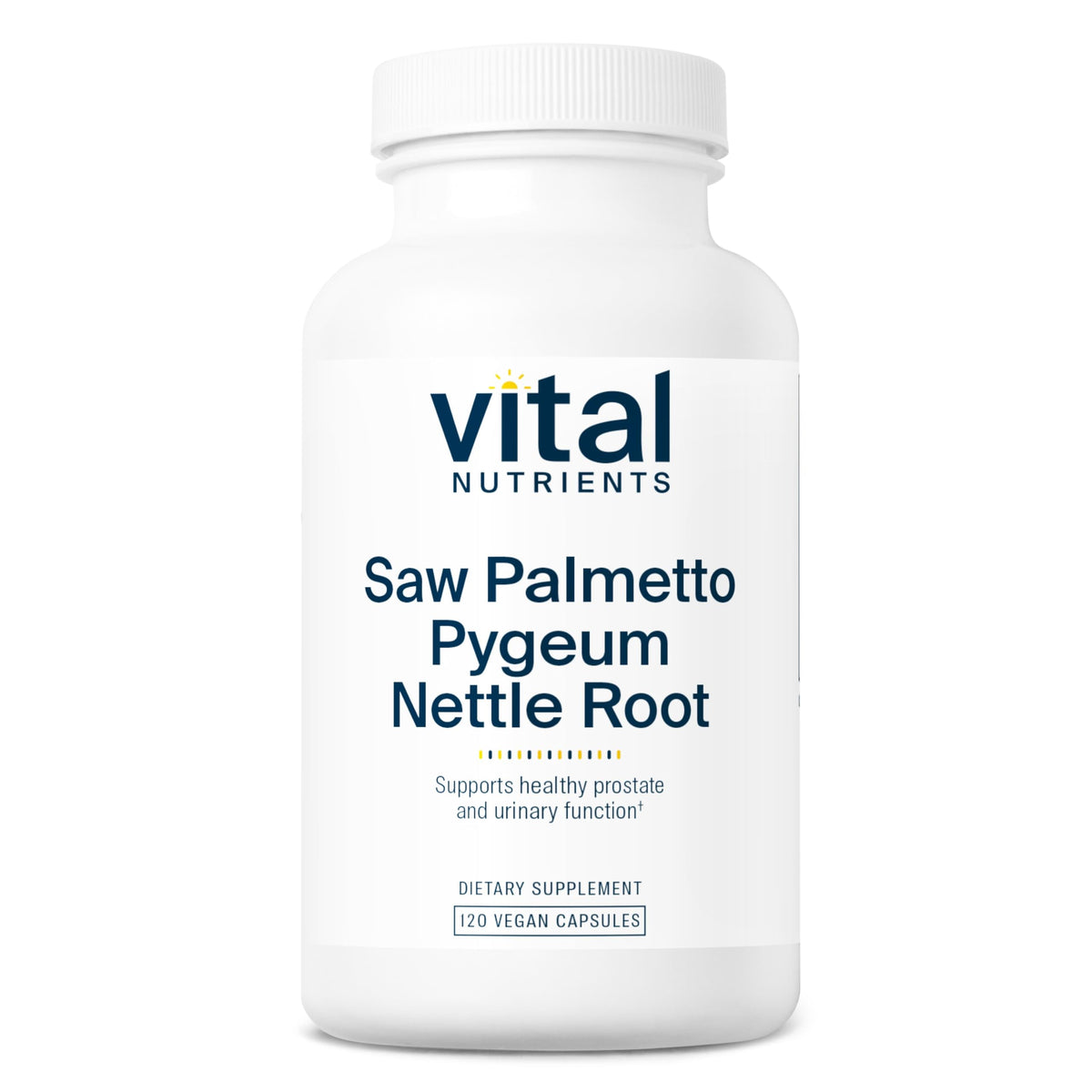Vital Nutrients saw palmetto-pygeum-nettle capsules for daily prostate support.