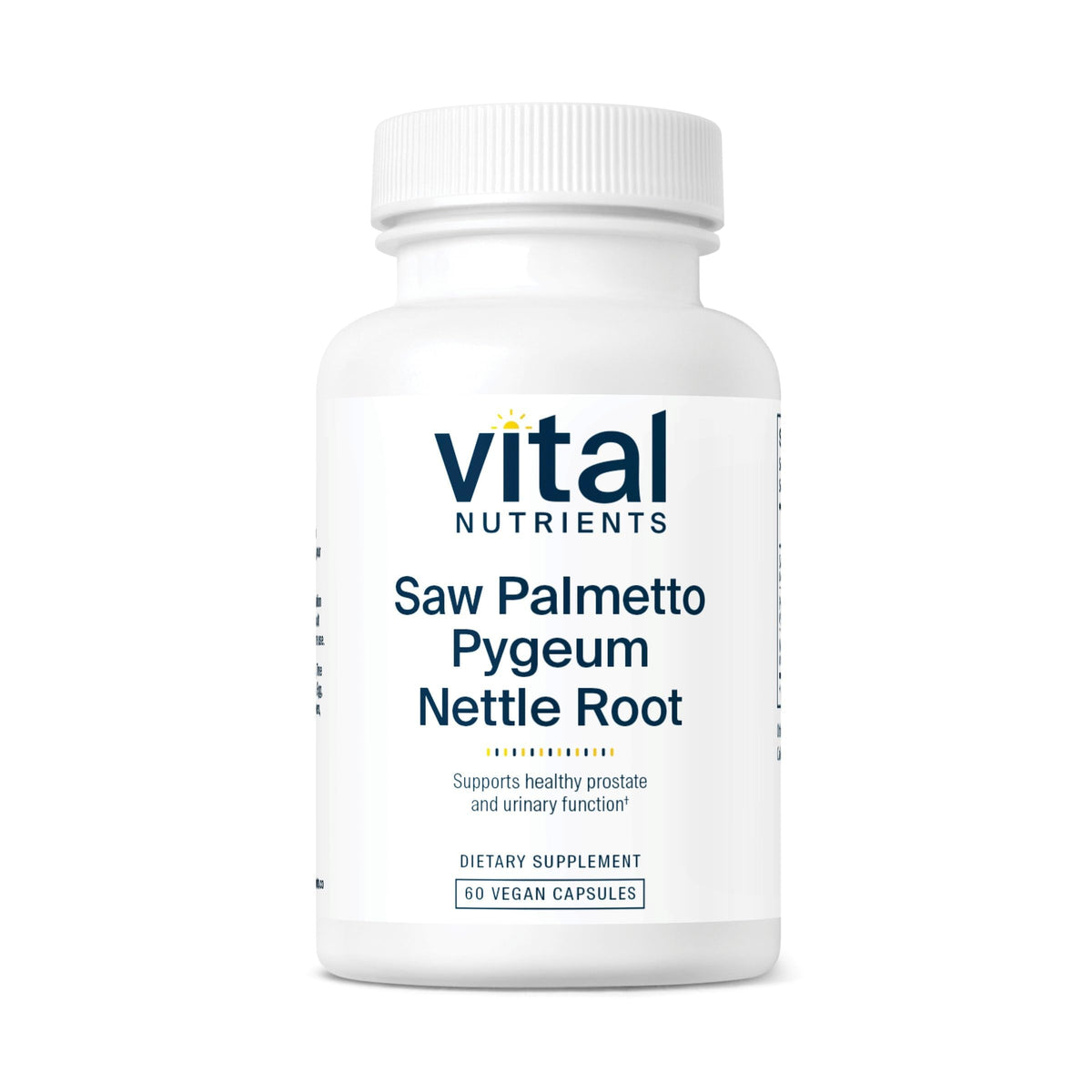 Vital Nutrients Saw Palmetto bottle highlighting vegan formula for prostate support