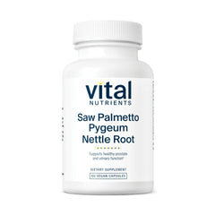 Vital Nutrients Saw Palmetto bottle highlighting vegan formula for prostate support