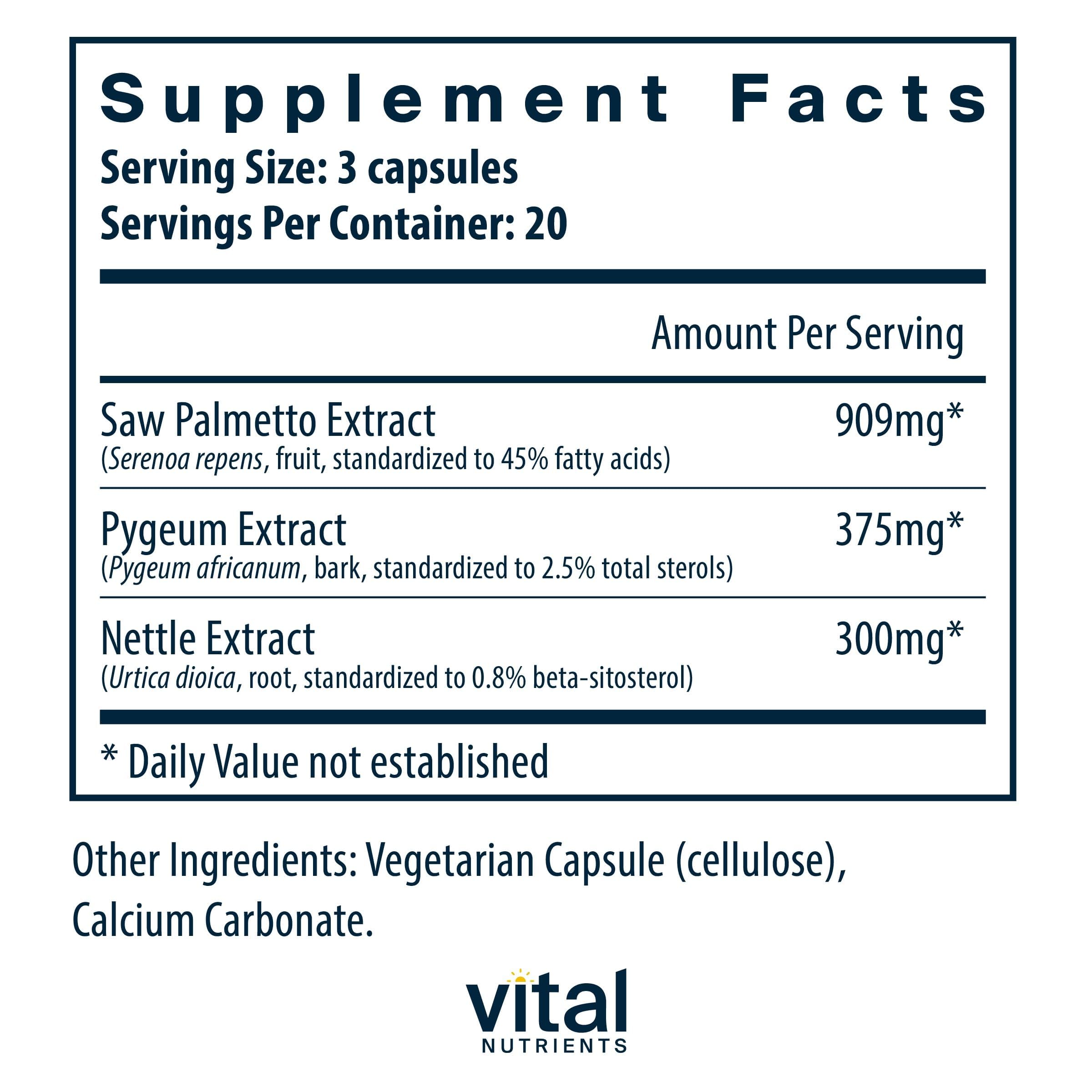 Vital Nutrients capsules close-up showing vegan capsules and herbal ingredients for urinary support