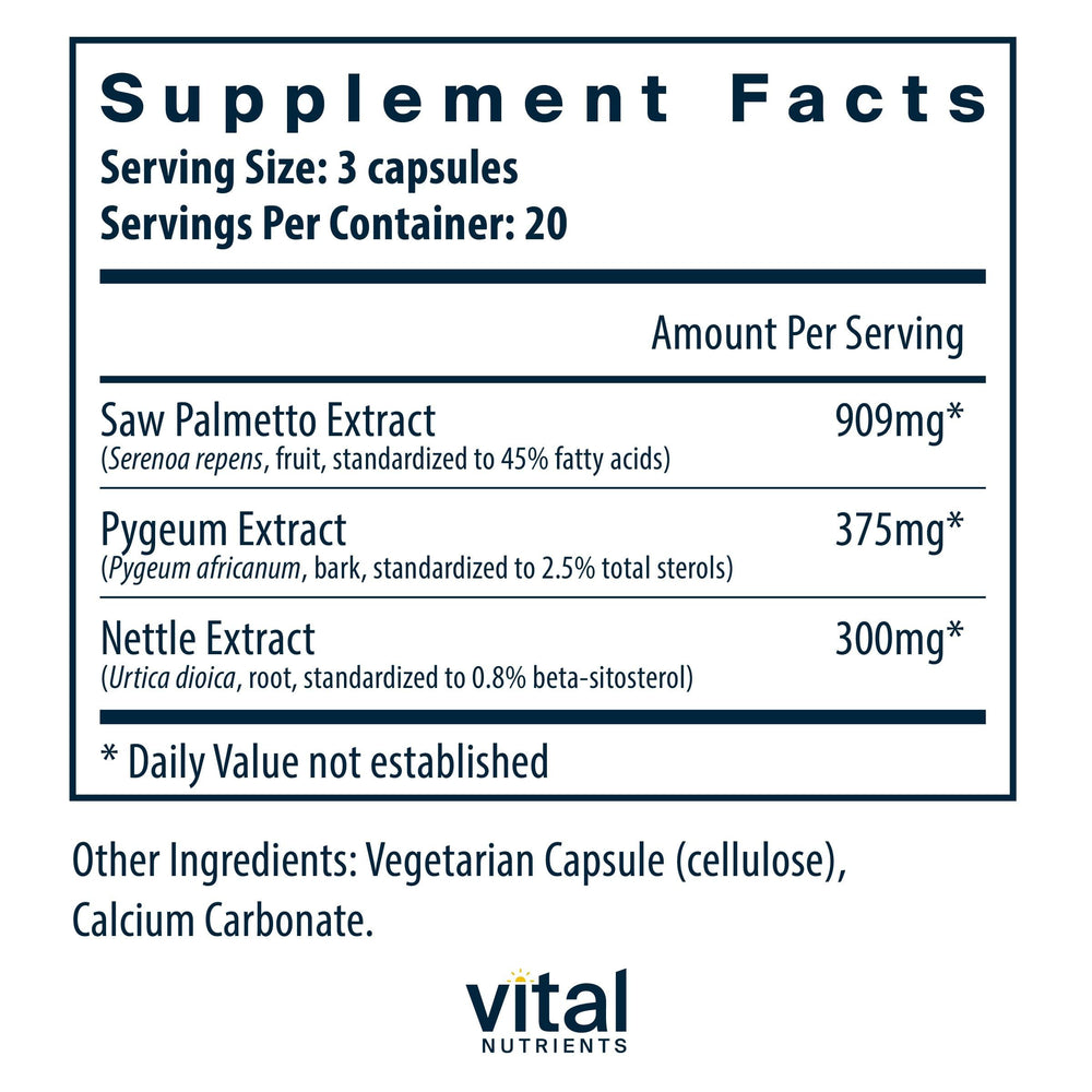 Vital Nutrients capsules close-up showing vegan capsules and herbal ingredients for urinary support