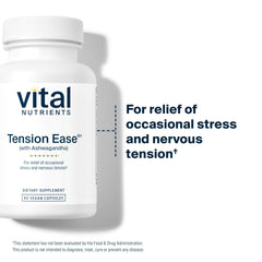 Bottle pour shot of Vital Nutrients Tension Ease suggests convenient daily use