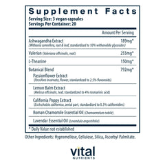 Closeup of Vital Nutrients Tension Ease capsules showing vegan formula