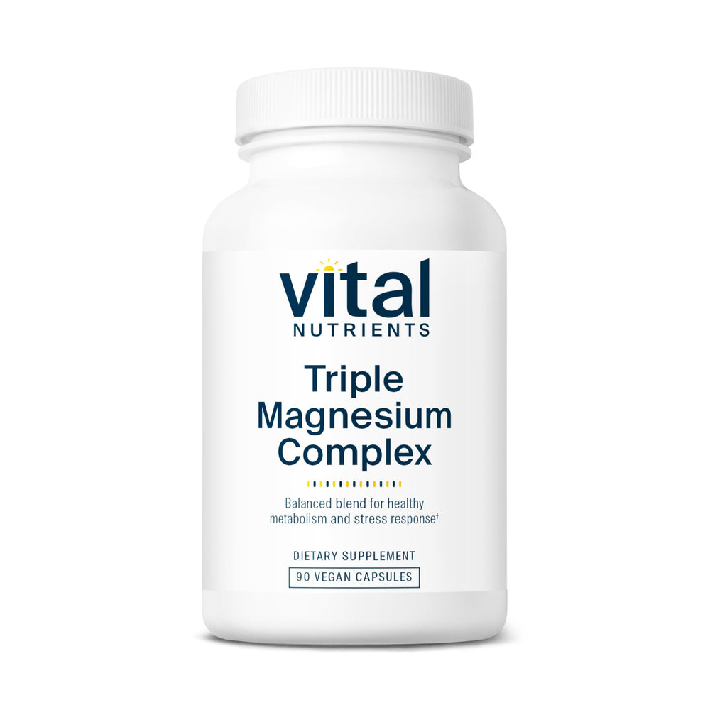 Vital Nutrients Triple Magnesium bottle front highlighting vegan magnesium blend for daily wellness