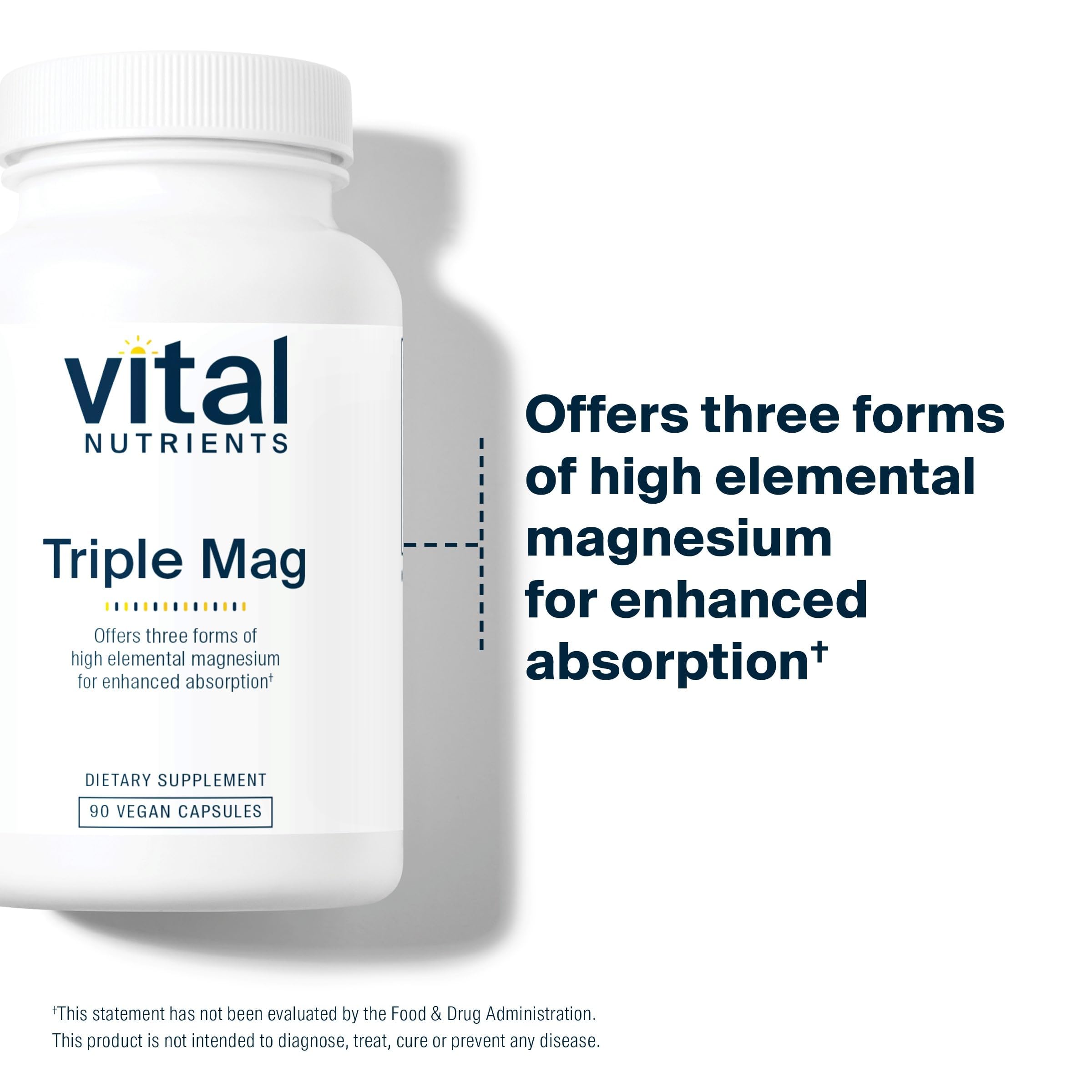Vital Nutrients Triple Magnesium label close-up shows non-GMO vegan clean-label features
