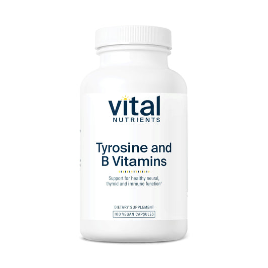 Vital Nutrients Tyrosine and B Vitamins bottle supports focus and energy