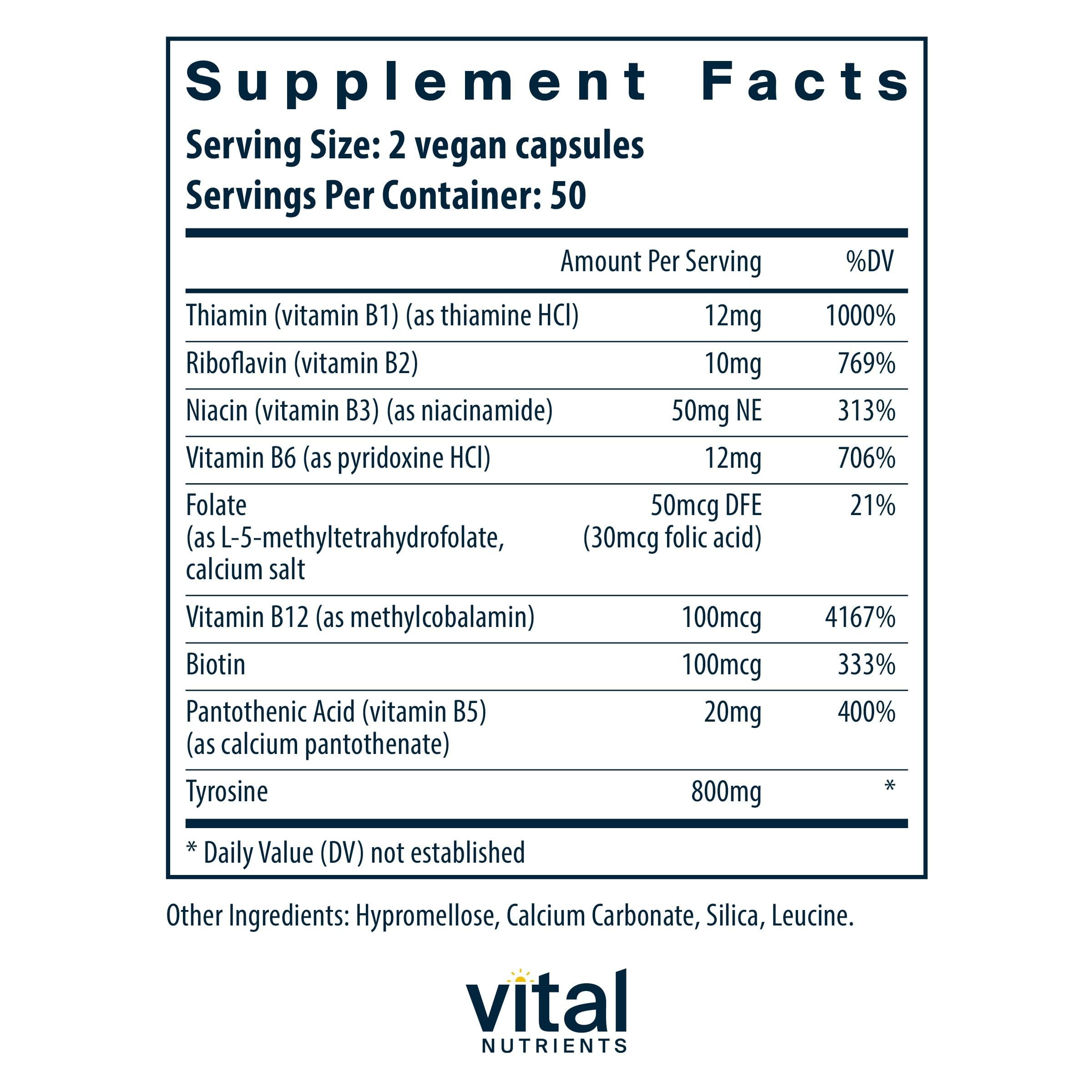 Vital Nutrients Tyrosine and B Vitamins capsules may promote daily mental clarity