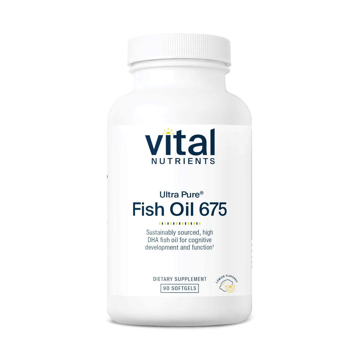 Vital Nutrients Ultra Pure Fish Oil 675 bottle showing high-DHA omega-3 content for cognitive support
