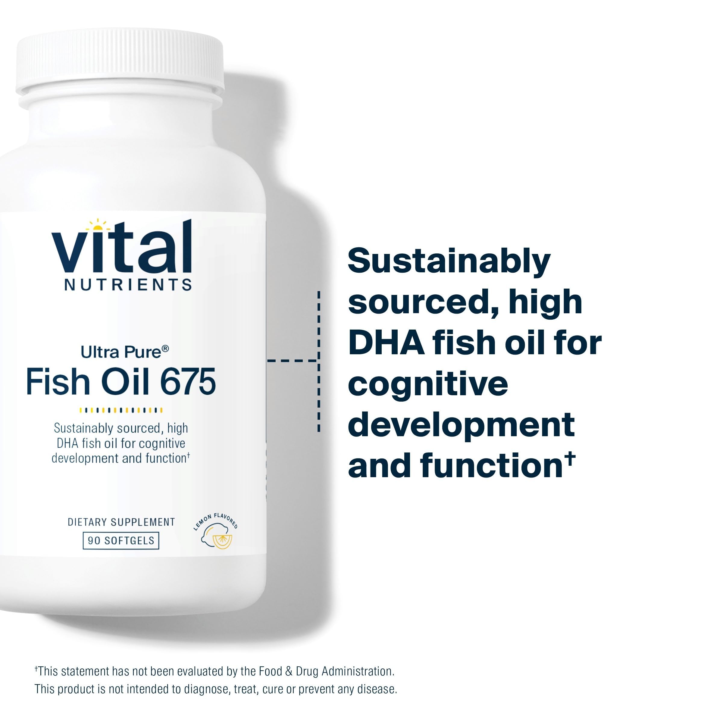 Vital Nutrients Ultra Pure Fish Oil 675 label highlighting clean, non-GMO formula