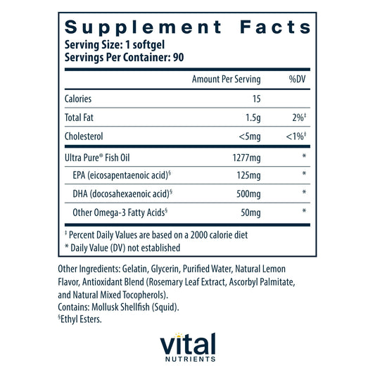 Vital Nutrients Ultra Pure Fish Oil 675 pour demonstrating smooth mix with lemon flavor