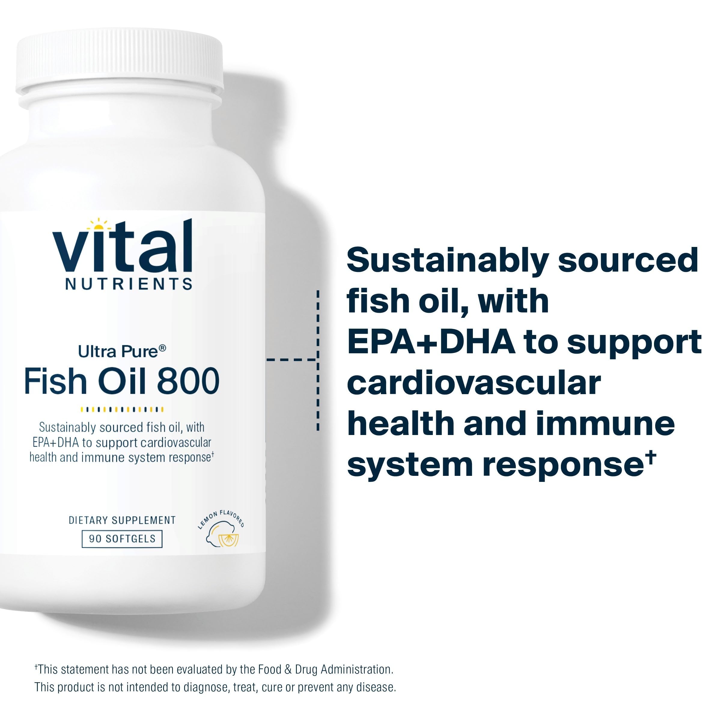 Vital Nutrients Ultra Pure Fish Oil 800 bottle pour demonstrates convenient daily omega-3 intake.