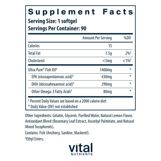 Ultra Pure Fish Oil 800 softgels close-up highlighting EPA and DHA content for cardiovascular support.
