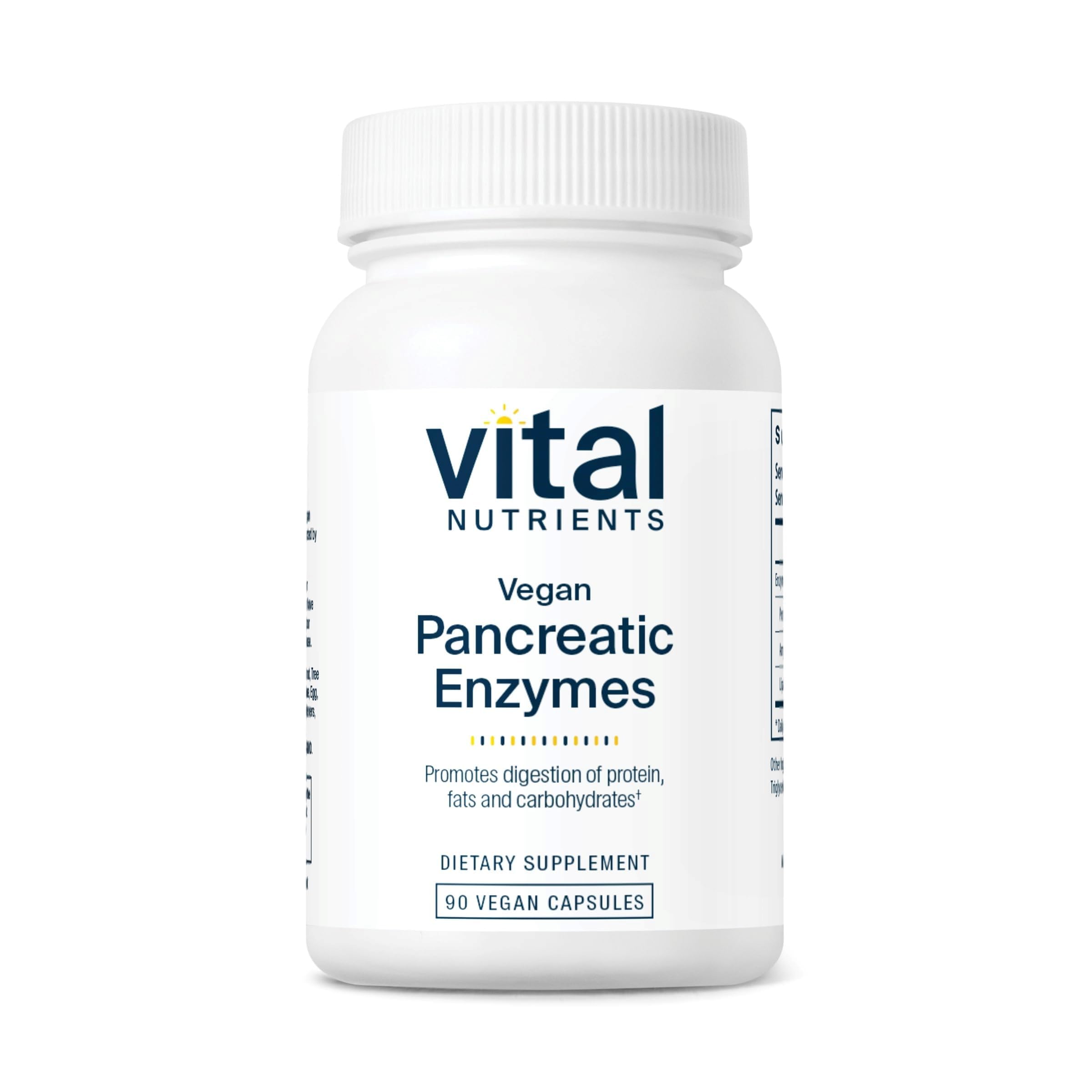 Vital Nutrients vegan pancreatic enzymes bottle for daily digestion support with meals