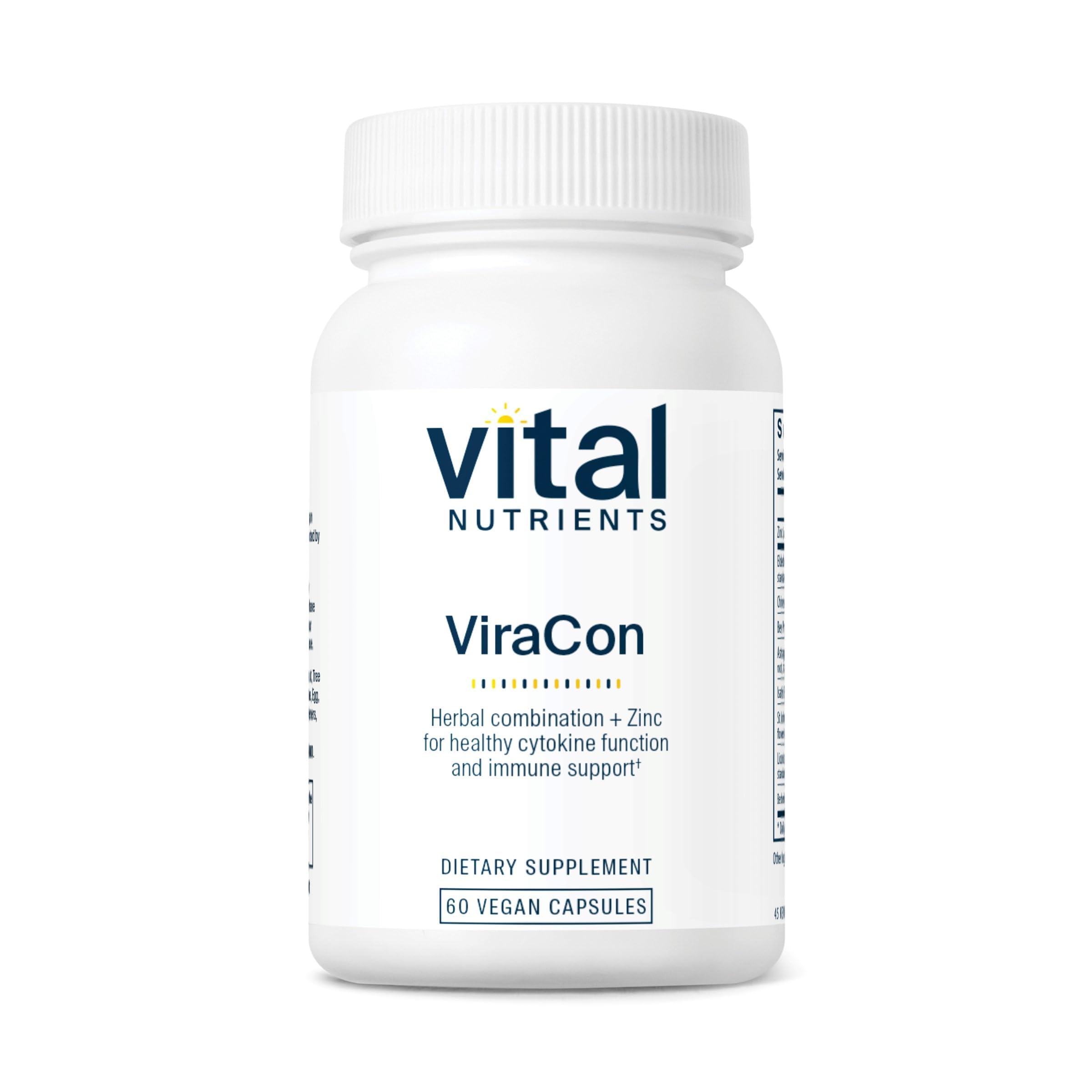 Vital Nutrients ViraCon bottle cap highlighting vegan immune support potential.