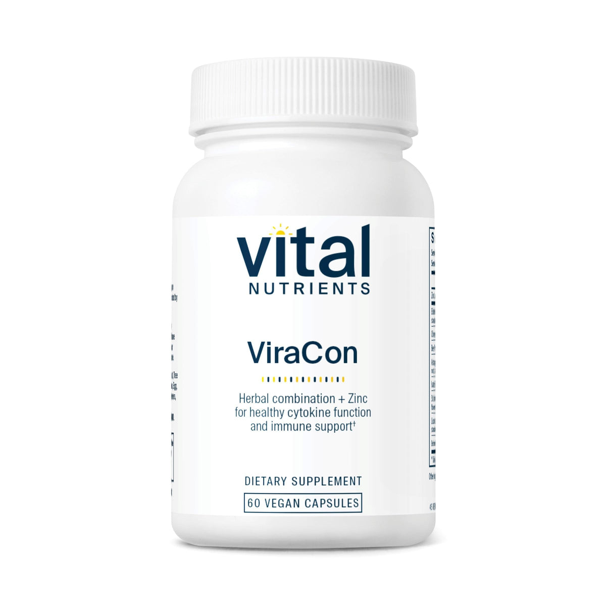 Vital Nutrients ViraCon bottle cap highlighting vegan immune support potential.