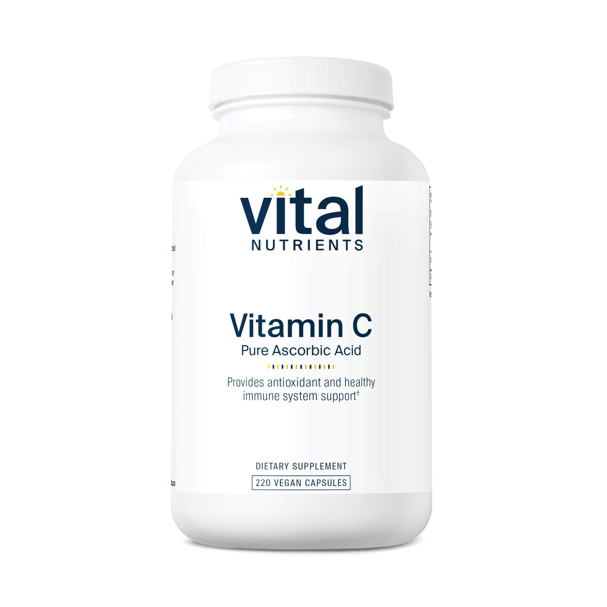 Vital Nutrients Vitamin C 1000mg bottle close-up showing pure ascorbic acid content