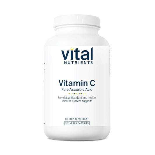 Vital Nutrients Vitamin C 1000mg bottle close-up showing pure ascorbic acid content