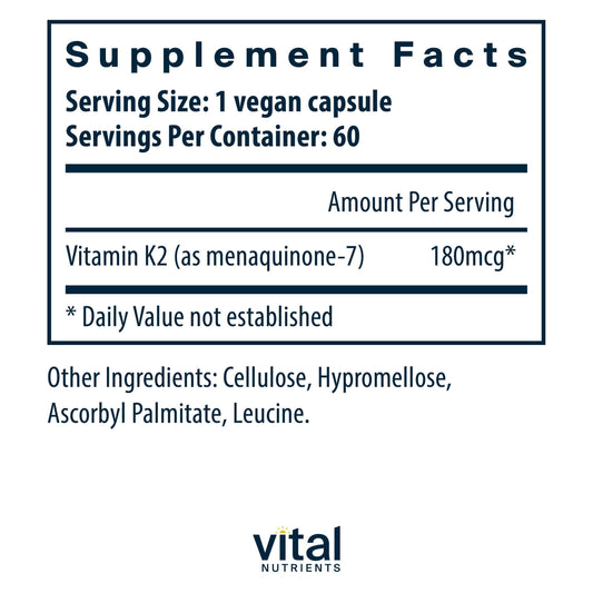 Vital Nutrients Vitamin K2-7 capsules closeup highlighting purity and vegan origin