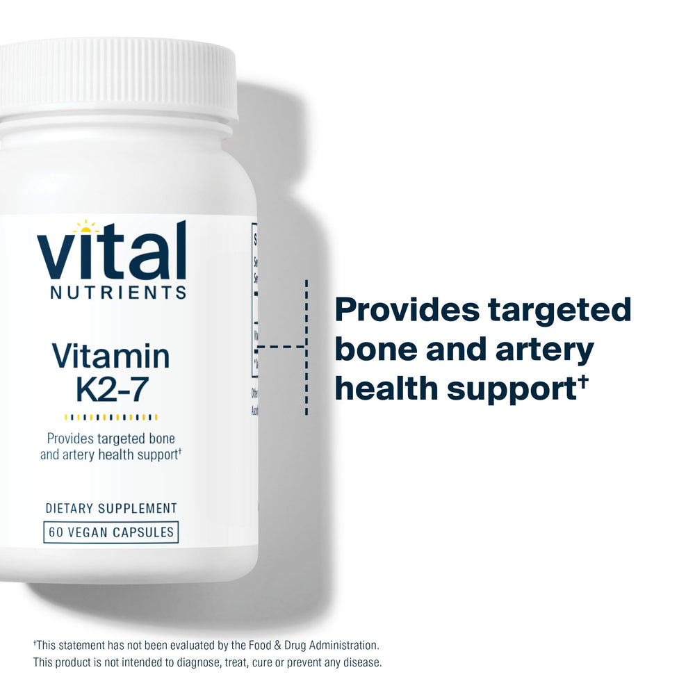 Vital Nutrients Vitamin K2-7 usage scene with capsule bottle on desk