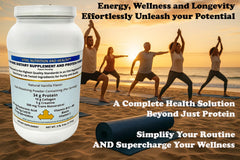 Vital Nutrition and Health all-in-one powder in a glass with milk for a ready-to-drink option