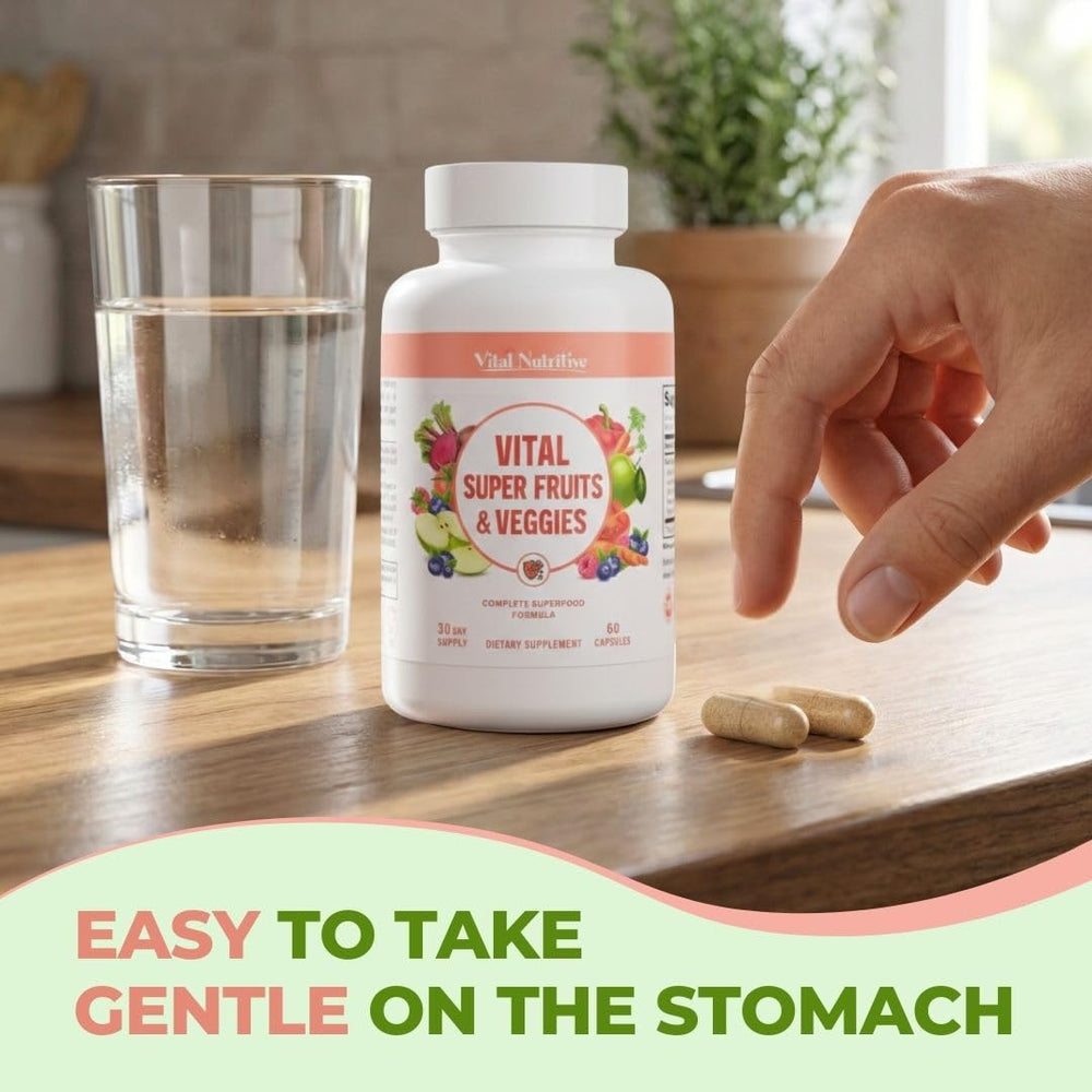 VITAL NUTRITIVE active-lifestyle shot suggests capsules support energy for workouts.