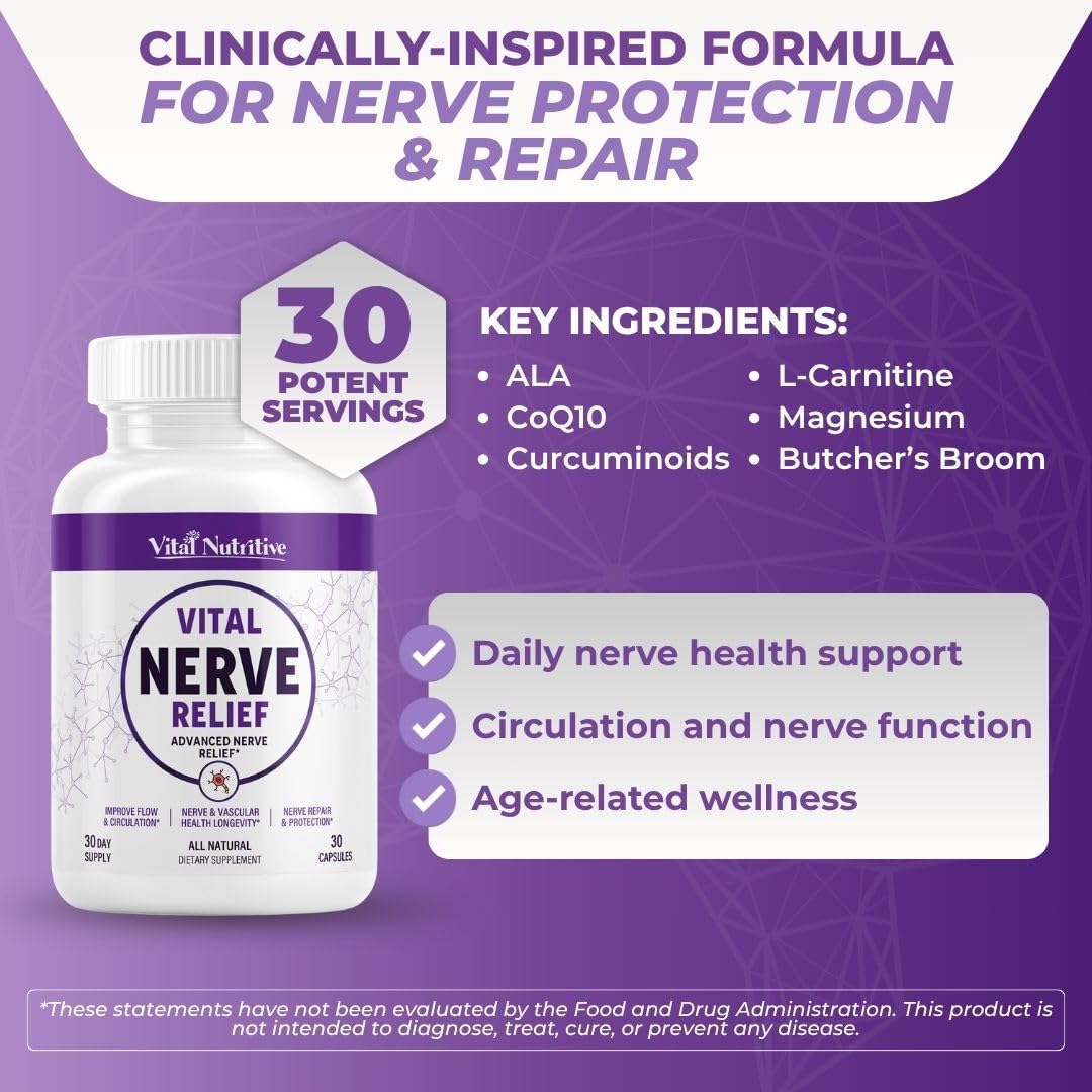Vital Nutritive Nerve Relief CoQ10 detail suggests energy support at the cellular level.