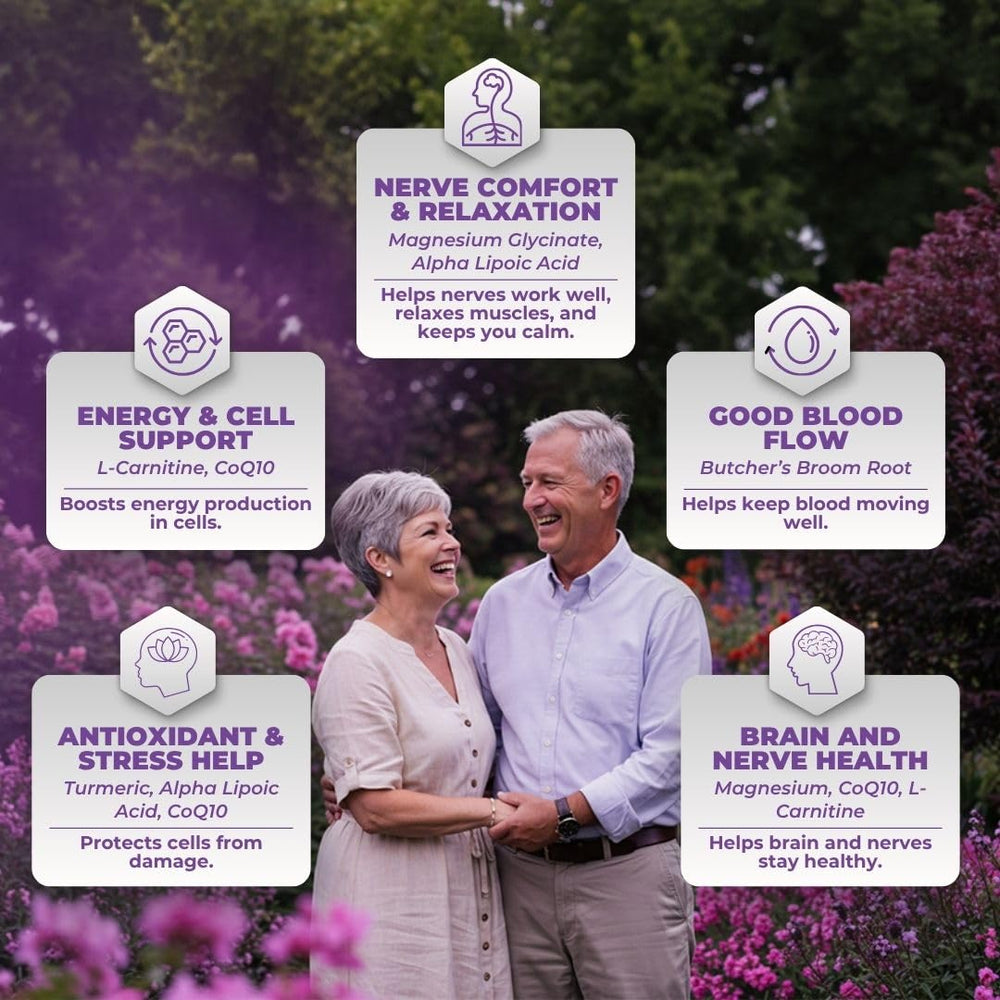 Vital Nutritive Nerve Relief magnesium glycinate depiction highlights mineral support for nerves.