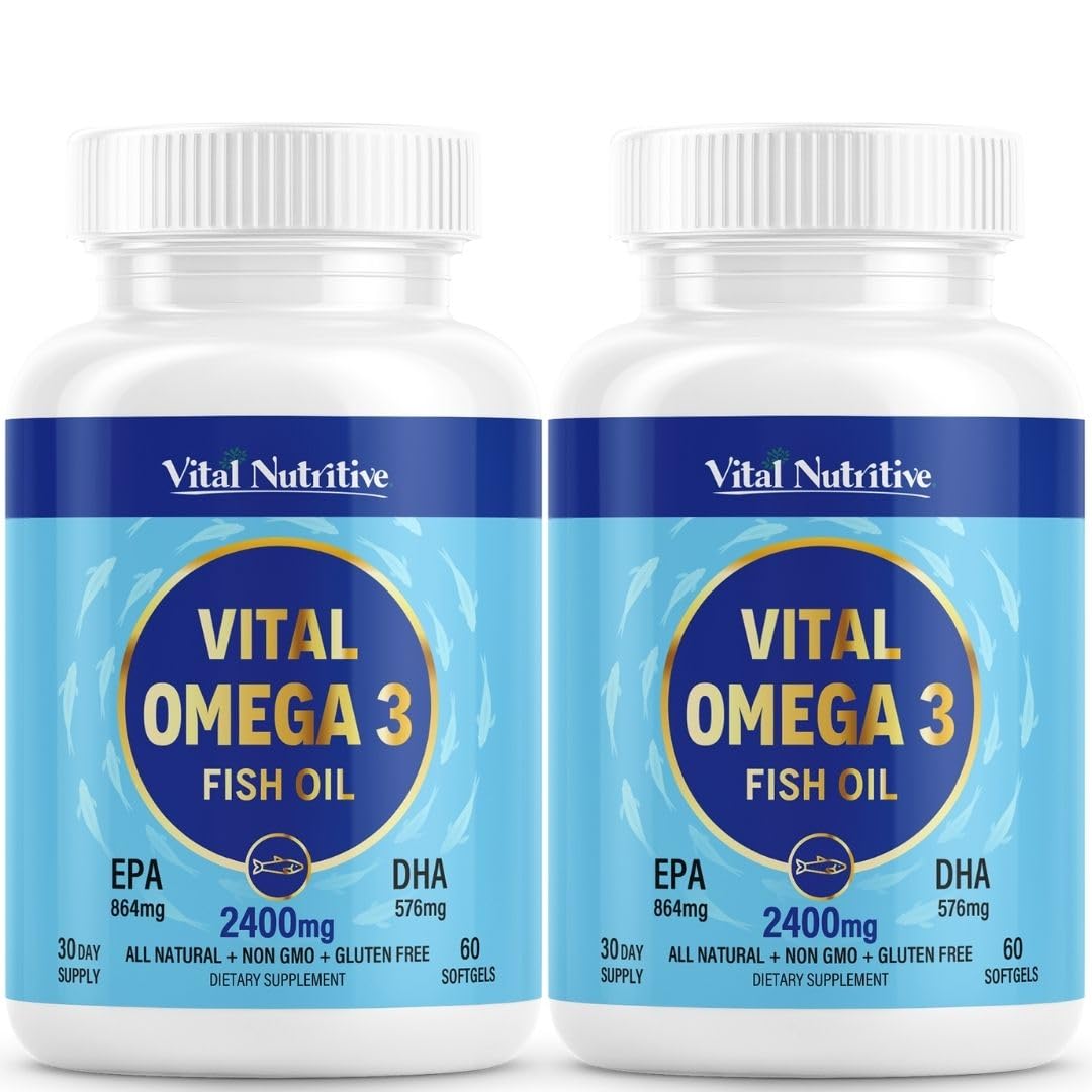 Vital Nutritive Omega-3 lemon softgel bottle for daily brain and heart support.