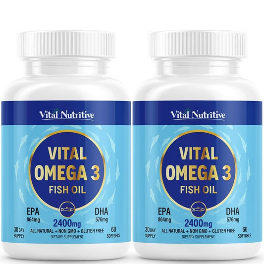 Vital Nutritive Omega-3 lemon softgel bottle for daily brain and heart support.
